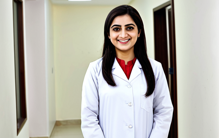**

A professional Pakistani female doctor, fully clothed in a modest shalwar kameez with a white coat, standing in a modern, well-lit clinic in Karachi. Smiling warmly at the camera. Perfect anatomy, correct proportions, natural pose. Safe for work, appropriate content, fully clothed, professional. High quality, detailed face, realistic lighting.

**