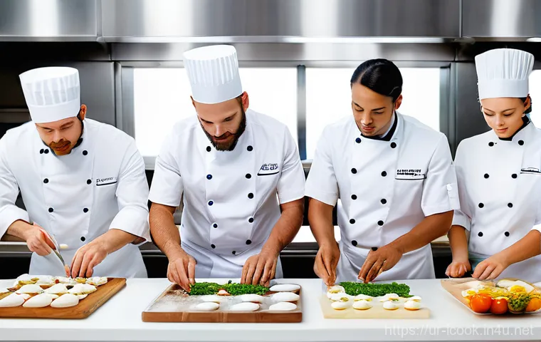 요리사 연봉 협상 시 유리한 조건 - "A professional chef, with a warm and confident smile, meticulously arranging a beautifully plated g...