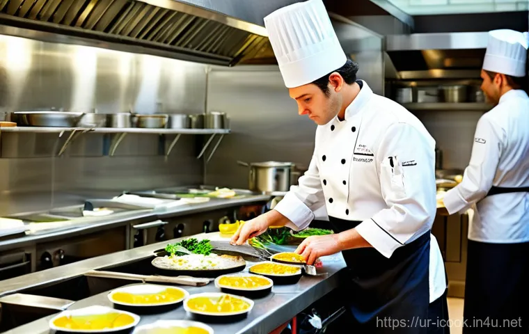 국제요리사로 해외 취업하기 - **Prompt:** A diverse group of young adult students, wearing pristine white chef jackets, black apro...