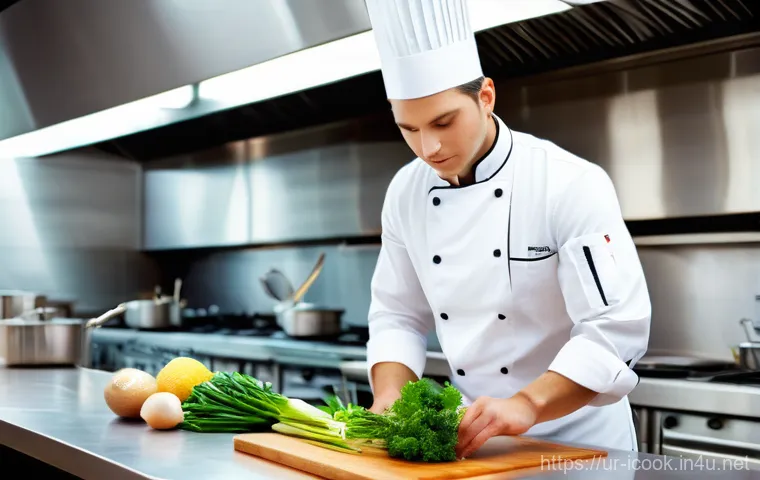 요리사로서 건강 관리하는 방법 - Prompt 1: The Ergonomic Chef in a Bustling Kitchen**