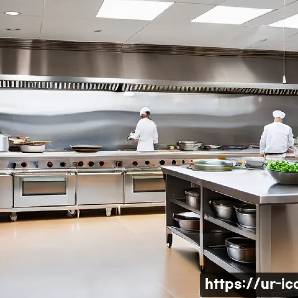 국제요리사 시험장 환경 미리 알아보기 - A professional international chef exam setting inside a modern, well-equipped kitchen with stainless...