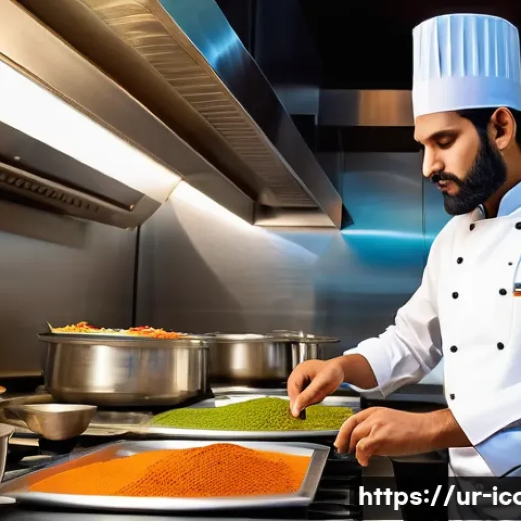 국제요리사 채용 시장 트렌드 - A modern fusion kitchen scene in a vibrant upscale restaurant in Karachi, featuring a skilled Pakist...